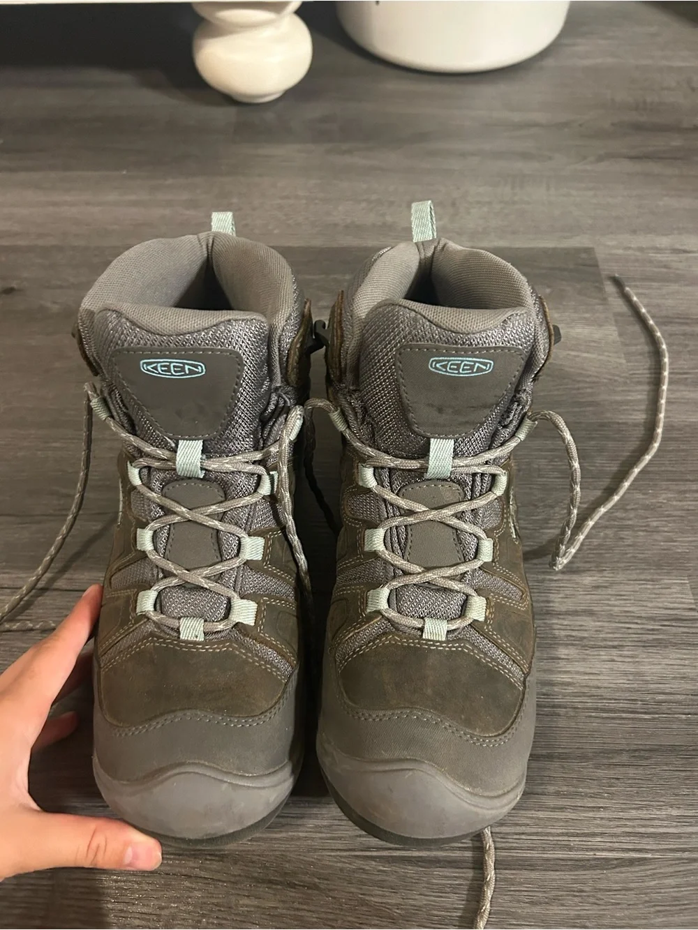 Keen Women's Olive Gray Hiking Boots with Mint Trim